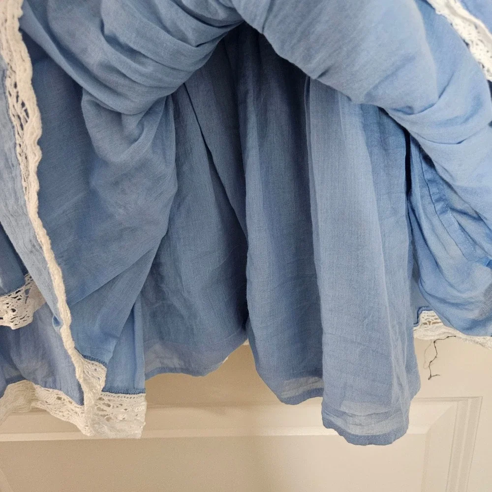 LoveShackFancy Light Blue and White Eyelet Lace Mini Dress - Picture 5 of 11